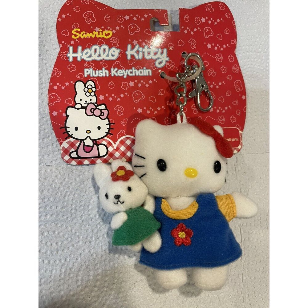 Hello Kitty Plush Keychain Clip Charm Bunny Rabbit Blue Flower Dress Sanrio Toy